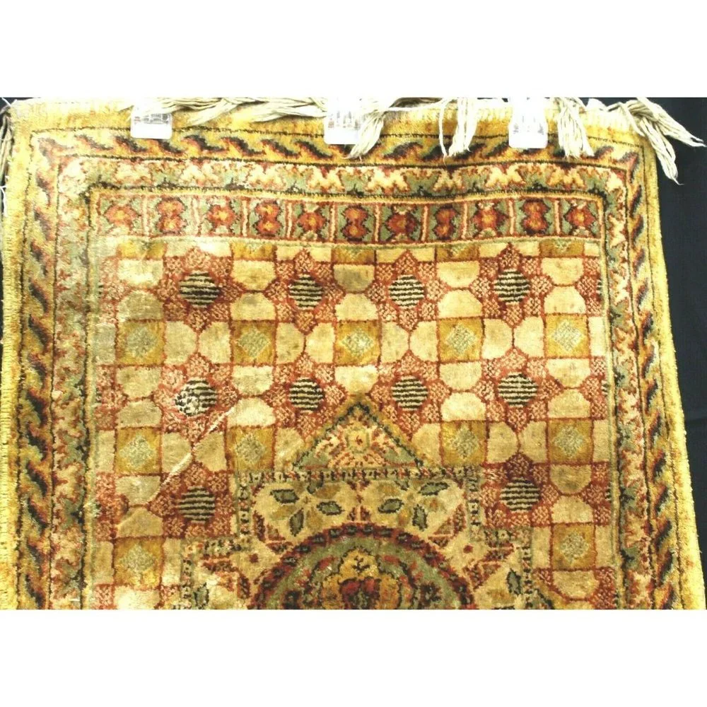 Prayer Rug Long Brown Rectangle Muslim Middle East Wall Hanging Fringe Velour